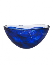 A colorful, abstract print on lead-free crystal lends your home decor modern appeal.