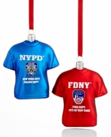 Show your support for New York's finest and bravest with an NYPD or FDNY Christmas ornament. Glass tees honor the city's everyday heroes. Show your support for New York's finest and bravest with an NYPD or FDNY Christmas ornament. Glass tees honor the city's everyday heroes.