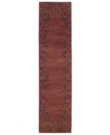 Bridge the gap between traditional and modern design with this transitional piece from the Allure collection. An eye-catching deep red ground is bordered by a dark organic branch pattern suggesting the first cherry blossoms of spring. Gentle striations across the surface create a unique and desirable textured look. Simply beautiful and made to last. Bridge the gap between traditional and modern design with this transitional piece from the Allure collection. An eye-catching deep red ground is bordered by a dark organic branch pattern suggesting the first cherry blossoms of spring. Gentle striations across the surface create a unique and desirable textured look. Simply beautiful and made to last.