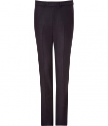Classic suit pants that give your work wardrobe a kick of style - Features flat front, creases, tab waist with button closure, off-seam pockets, two welt pockets with buttons - Pair with button down shirt, cashmere pullover and dress pants for the office or off-the-clock hours