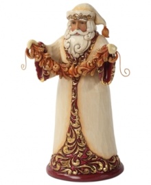 Santa has the golden touch. Dressing up in burgundy and golden hues, Santa takes a moment to decorate your home with a string of festive garland. Santa has the golden touch. Dressing up in burgundy and golden hues, Santa takes a moment to decorate your home with a string of festive garland.