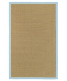 Framed by a cool, baby-blue border, this finely textured area rug makes an impact in every space. Natural jute fibers are hand-woven by Surya's expert weavers, producing a strong piece that adds warm character to the most comfortable rooms in your home. Framed by a cool, baby-blue border, this finely textured area rug makes an impact in every space. Natural jute fibers are hand-woven by Surya's expert weavers, producing a strong piece that adds warm character to the most comfortable rooms in your home.