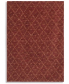 A subtle, hushed pattern of diamonds and dots against an exquisite chili pepper red ground enhances any decor with soft-textured style. This statement-making rug from Karastan is woven from 100% premium worsted 2-ply wool for a soft hand and long-lasting wear. A subtle, hushed pattern of diamonds and dots against an exquisite chili pepper red ground enhances any decor with soft-textured style. This statement-making rug from Karastan is woven from 100% premium worsted 2-ply wool for a soft hand and long-lasting wear.