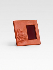 A true original, crafted in Italy from paisley-embossed leather that adds stunning texture to a favorite photo. Overall, 5½ X 5½ Accommodates a 2 X 3 photograph Leather/wood Made in Italy A true original, crafted in Italy from paisley-embossed leather that adds stunning texture to a favorite photo. Overall, 5½ X 5½ Accommodates a 2 X 3 photograph Leather/wood Made in Italy