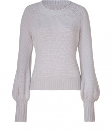 Ultra-luxe stone cashmere sweater with bishop sleeves from Antonia Zander - A step above the average pullover, this lavish cashmere sweater add chic appeal to your look - Flattering bishop sleeves, pullover style, slim figure-conscious fit in luxurious cashmere - Wear with slim trousers, a faux fur vest, and platform heels Ultra-luxe stone cashmere sweater with bishop sleeves from Antonia Zander - A step above the average pullover, this lavish cashmere sweater add chic appeal to your look - Flattering bishop sleeves, pullover style, slim figure-conscious fit in luxurious cashmere - Wear with slim trousers, a faux fur vest, and platform heels