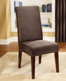 Get the luxe look of leather with the convenience of a snug, custom fit with this stretch slipcover from Sure Fit. Featuring supple imitation leather that easily fits most dining room chairs. Get the luxe look of leather with the convenience of a snug, custom fit with this stretch slipcover from Sure Fit. Featuring supple imitation leather that easily fits most dining room chairs.