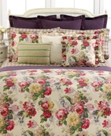 Crafted of luxe 200-thread count cotton percale, this Surrey Garden fitted sheet from Lauren by Ralph Lauren features a classic plaid pattern in tan and purple for a delightful presentation. Crafted of luxe 200-thread count cotton percale, this Surrey Garden fitted sheet from Lauren by Ralph Lauren features a classic plaid pattern in tan and purple for a delightful presentation.