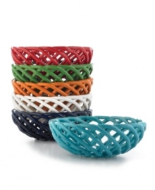 Break bread with woven baskets in fun colors from Tabletops Unlimited's collection of serveware. Muffins, rolls and garlic knots stay warm at your table in oven-safe earthenware. Break bread with woven baskets in fun colors from Tabletops Unlimited's collection of serveware. Muffins, rolls and garlic knots stay warm at your table in oven-safe earthenware.