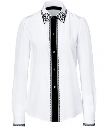 Inject refined chic into your workweek style with this ultra-feminine button down from Derek Lam -Spread collar with lace detailing, contrasting front button placket with lace trim, long sleeved with lace cuffs, lace trim on back collar and back yoke, slim fit - Pair with cropped trousers, platform pumps, and a bold-shoulder blazer