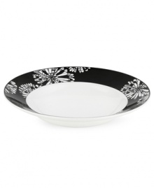 A graphic, kaleidoscope-inspired design featuring the timeless shades of black and white lends any gathering sophistication. A graphic, kaleidoscope-inspired design featuring the timeless shades of black and white lends any gathering sophistication.