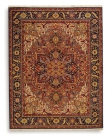 This Windsor rug from the English Manor Collection symbolizes the perfect symmetry and balance found in architecture of the infamous Windsor Castle, home to the Queen of England. This timeless design captures attention with a versatile color palette of red, indigo, ivory, yellow, caramel, terra cotta, blue and green, all specially dyed to create a graduated, vintage look. Each is woven in luxuriously soft New Zealand wool and finished with Krastan's patented Luster-Wash(tm) process for an antique-like find. This Windsor rug from the English Manor Collection symbolizes the perfect symmetry and balance found in architecture of the infamous Windsor Castle, home to the Queen of England. This timeless design captures attention with a versatile color palette of red, indigo, ivory, yellow, caramel, terra cotta, blue and green, all specially dyed to create a graduated, vintage look. Each is woven in luxuriously soft New Zealand wool and finished with Krastan's patented Luster-Wash(tm) process for an antique-like find.