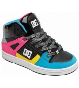 Bright colorful blocking on these Rebound sneakers from DC Shoes add a splash of sweet style to her look.