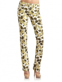 THE LOOKVibrant botanical printMid-width waistband with belt loopsTextured button closureZip flyLogo rivetsFive-pocket styleSkinny legsBack patch with textured logo plaqueTHE FITRise, about 8Inseam, about 33THE MATERIAL98% cotton/2% elastaneCARE & ORIGINMachine washMade in ItalyModel shown is 5'11 (180cm) wearing US size 4. THE LOOKVibrant botanical printMid-width waistband with belt loopsTextured button closureZip flyLogo rivetsFive-pocket styleSkinny legsBack patch with textured logo plaqueTHE FITRise, about 8Inseam, about 33THE MATERIAL98% cotton/2% elastaneCARE & ORIGINMachine washMade in ItalyModel shown is 5'11 (180cm) wearing US size 4.
