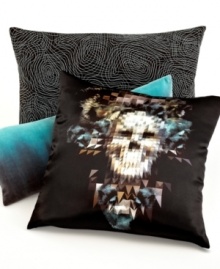 Pillow talk! Make a statement with this Bar III decorative pillow featuring blue and silver swirl embroidery. Pillow talk! Make a statement with this Bar III decorative pillow featuring blue and silver swirl embroidery.