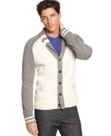 Accent your preppy style with the collegiate cool of this shawl-collar cardigan from INC International Concepts. Accent your preppy style with the collegiate cool of this shawl-collar cardigan from INC International Concepts.