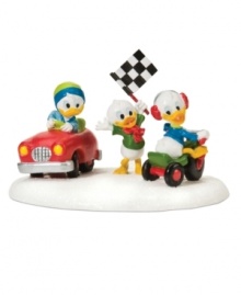 It's a race to the finish with Huey, Dewey and Louie taking turns on their favorite Christmas presents from Uncle Daffy. A great gift in itself, from the Department 56 Mickey's Village. It's a race to the finish with Huey, Dewey and Louie taking turns on their favorite Christmas presents from Uncle Daffy. A great gift in itself, from the Department 56 Mickey's Village.