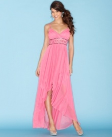 Pleated layers of chiffon and a fancifully beaded waist make a striking statement on this dress from Speechless! Pleated layers of chiffon and a fancifully beaded waist make a striking statement on this dress from Speechless!