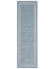 In cool, ocean blue, this calming rug turns any space into a serene setting. A distinctive center grid gives the rug a delightful texture while coordinating well with both traditional and modern interiors. Hand-tufted of wool for premium softness and durability. In cool, ocean blue, this calming rug turns any space into a serene setting. A distinctive center grid gives the rug a delightful texture while coordinating well with both traditional and modern interiors. Hand-tufted of wool for premium softness and durability.