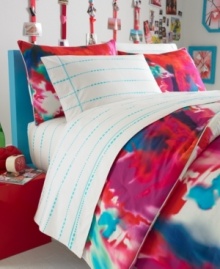 No need to draw the line on chic style. The Poppy Art Floral sheet set features blue, bubbly stripes upon a crisp white ground, making this set the perfect understated complement to the bold, colorful print upon the comforter. No need to draw the line on chic style. The Poppy Art Floral sheet set features blue, bubbly stripes upon a crisp white ground, making this set the perfect understated complement to the bold, colorful print upon the comforter.