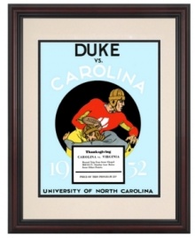 A classic Carolina rivalry came to a head in 1932 with a big 7-0 win by the Blue Devils. Get fired up for today's match-ups with the game's restored Carolina-blue program cover. With a cherry-finished frame and cream and black mat. A classic Carolina rivalry came to a head in 1932 with a big 7-0 win by the Blue Devils. Get fired up for today's match-ups with the game's restored Carolina-blue program cover. With a cherry-finished frame and cream and black mat.