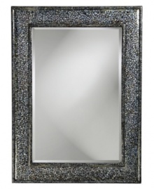 Picture the ocean with each passing glance. Radiant chips of mother-of-pearl grace the Del Mar wall mirror with shimmering seaside opulence. A true, natural beauty for any living space. Picture the ocean with each passing glance. Radiant chips of mother-of-pearl grace the Del Mar wall mirror with shimmering seaside opulence. A true, natural beauty for any living space.