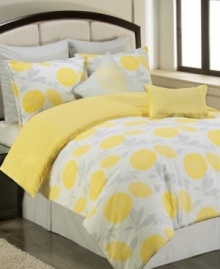 Vibrant yellow chrysanthemums with light gray stems create a complete perk-up for your modern bedroom. A basket weave accent lines the reverse and decorative pillow while solid gray offers a perfect backdrop for the cascading flowers. Fine embroidery and thin piping leave exquisite finishing touches on the ensemble. (Clearance) Vibrant yellow chrysanthemums with light gray stems create a complete perk-up for your modern bedroom. A basket weave accent lines the reverse and decorative pillow while solid gray offers a perfect backdrop for the cascading flowers. Fine embroidery and thin piping leave exquisite finishing touches on the ensemble. (Clearance)