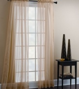 Adorn your windows with sheer enchantment. The Sheer Mist window panels feature glimmering hints of golden threads running vertically throughout. Perfect as a beautiful under layer or alone for an airy look.