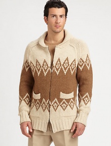 Supreme softness is to be expected when wearing this classic-fit, zip sweater, in a handsome camel hair print that exudes a rustic feel.Two-way zip frontShawl collarWaist patch pocketsRibbed knit cuffs and hemAbout 32 from shoulder to hemCamel hairDry cleanMade in Italy Supreme softness is to be expected when wearing this classic-fit, zip sweater, in a handsome camel hair print that exudes a rustic feel.Two-way zip frontShawl collarWaist patch pocketsRibbed knit cuffs and hemAbout 32 from shoulder to hemCamel hairDry cleanMade in Italy