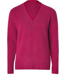 Paint color into your luxe knitwear collection with Marc Jacobs ultra cozy fleeced scarlet red V-neck pullover - Tonal V-neckline, long sleeves, ribbed trim - Classic straight fit - Team with tailored button-downs and sharply cut trousers, or layer over tees and edgy leather jackets