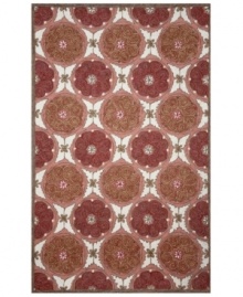 Perfect vision. Tickle the eye with the pleasing medallion pattern and pretty pinot hue of Liora Manne's Lakai Circles area rug. Hand hooked of a durable, UV stabilized polypropylene-acrylic blend, this dynamic rug can be used indoors, outdoors or virtually anywhere around your home. Perfect vision. Tickle the eye with the pleasing medallion pattern and pretty pinot hue of Liora Manne's Lakai Circles area rug. Hand hooked of a durable, UV stabilized polypropylene-acrylic blend, this dynamic rug can be used indoors, outdoors or virtually anywhere around your home.
