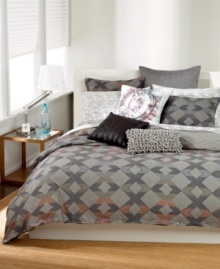 Soothing grey tones combine with pops of color in this Seneca comforter from Bar III, featuring a modern geometric diamond pattern for a look of casual style. Soothing grey tones combine with pops of color in this Seneca comforter from Bar III, featuring a modern geometric diamond pattern for a look of casual style.