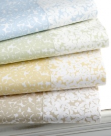 A field of wildflower silhouettes cascade across these Sweet Petals sheet sets from Martha Stewart Collection. Their subtle, pastel color is presented in 300-thread count cotton for a soft, suitable companion to most traditional bedding designs. Fitted sheets are fully elasticized to fit most mattresses. A field of wildflower silhouettes cascade across these Sweet Petals sheet sets from Martha Stewart Collection. Their subtle, pastel color is presented in 300-thread count cotton for a soft, suitable companion to most traditional bedding designs. Fitted sheets are fully elasticized to fit most mattresses.