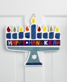 Keep the flame going with the Happy Hanukkah wall plaque. A sparkling blue menorah is a festive sight in any room, all throughout the holiday. Keep the flame going with the Happy Hanukkah wall plaque. A sparkling blue menorah is a festive sight in any room, all throughout the holiday.