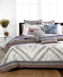 A bedtime exploration! This Echo Tribal Blocks duvet cover set adorns your bed with a landscape of abstract designs. Earth tone hues create an inviting environment, while piped edges add extra dimension. Button closure. A bedtime exploration! This Echo Tribal Blocks duvet cover set adorns your bed with a landscape of abstract designs. Earth tone hues create an inviting environment, while piped edges add extra dimension. Button closure.