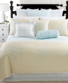 Delicate embroidery in light blue embellishes pure white Egyptian cotton for a crisp, refreshing appeal. Delicate embroidery in light blue embellishes pure white Egyptian cotton for a crisp, refreshing appeal.
