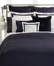 Tailored to perfection, this Lauren Ralph Lauren decorative pillow features solid white cotton framed by a navy border and embellished with a tone-on-tone Glen Plaid hem. Featuring a 400 thread count. Tailored to perfection, this Lauren Ralph Lauren decorative pillow features solid white cotton framed by a navy border and embellished with a tone-on-tone Glen Plaid hem. Featuring a 400 thread count.