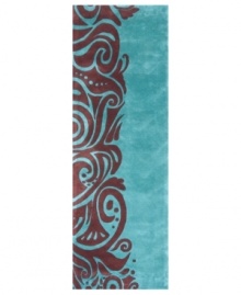 Color splash! Inspired by 1950s abstract expressionism, this Momeni area rug combines vibrant designs with the supremely soft texture of hand-tufted, hand-carved Chinese wool. In two striking tones of turquoise and maroon, this fashion-foward piece imparts a chic, contemporary feel in any space. Color splash! Inspired by 1950s abstract expressionism, this Momeni area rug combines vibrant designs with the supremely soft texture of hand-tufted, hand-carved Chinese wool. In two striking tones of turquoise and maroon, this fashion-foward piece imparts a chic, contemporary feel in any space.