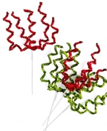 Sparkling sequins formed in a twirly design trim your tree with extra sparkle in this set of 4 Sequin Corkscrew picks. Sparkling sequins formed in a twirly design trim your tree with extra sparkle in this set of 4 Sequin Corkscrew picks.
