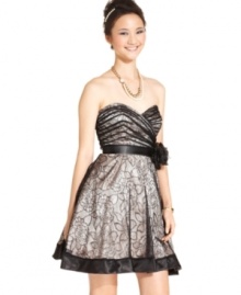 Jump takes the classic a-line dress and reinvigorates it with fashion-forward details -- from the pleat design at the bodice to the lingerie-inspired color play of nude and black! The result: a chic and super-flirty frock for the party of the year. Jump takes the classic a-line dress and reinvigorates it with fashion-forward details -- from the pleat design at the bodice to the lingerie-inspired color play of nude and black! The result: a chic and super-flirty frock for the party of the year.