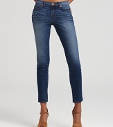 These J Brand skinny jeans flaunt a hip-hugging rise and artful fading.