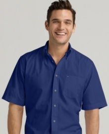 This simple button-down shirt from Tommy Hilfiger is the perfect complement to patterned shorts.