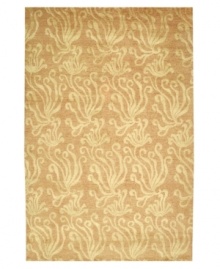 Adapted from an original 1920s French Art Deco textile, Seaflora's contemporary design evokes images of delicate plants flowing gracefully with the sea. Alternating rows of silk, linen and wool cut pile create a ribbed background effect in coralline hues. Adapted from an original 1920s French Art Deco textile, Seaflora's contemporary design evokes images of delicate plants flowing gracefully with the sea. Alternating rows of silk, linen and wool cut pile create a ribbed background effect in coralline hues.