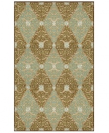 A traditional, regal design of swirls, florals and diamonds meets a very modern geometric layout upon the Lakai area rug. Neutral and cool tones make this pattern accessible to any room décor and its hand-tufted detailing makes it durable enough to withstand heavy traffic, indoors or out.