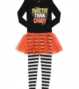 Cuter than a candy bar, she can show off her sweet style in this shirt, mock tutu and leggings set from Carter's.