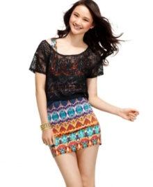 A crochet overlay adds a bit of dark magic to the brightest -- and funnest -- dress of all! From Belle Du Jour! A crochet overlay adds a bit of dark magic to the brightest -- and funnest -- dress of all! From Belle Du Jour!