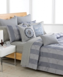 Featuring menswear-inspired stripes in slate blue and charcoal on a crisp white cotton ground, Sean John's Ibiza sheet set brings a look of polished sophistication to your bed. Self hem. Featuring menswear-inspired stripes in slate blue and charcoal on a crisp white cotton ground, Sean John's Ibiza sheet set brings a look of polished sophistication to your bed. Self hem.
