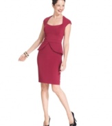 A classic sheath gets a magnetic makeover with the addition of pretty peplum at the hips. By Maggy London.